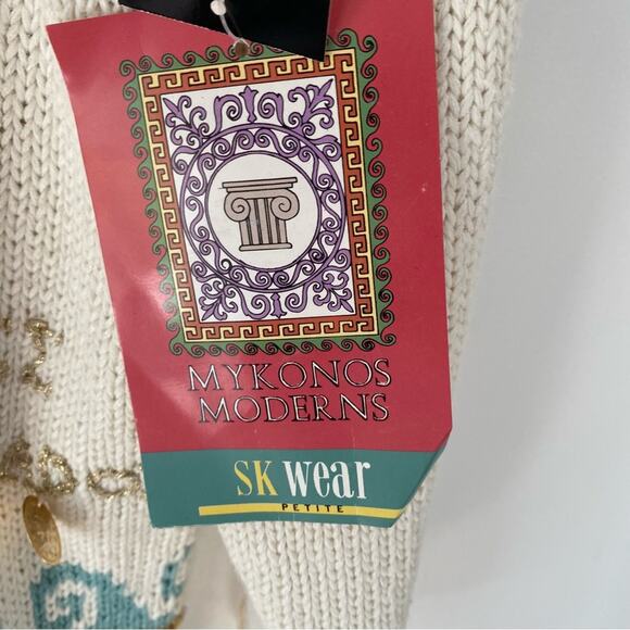 SK Wear Vintage NWTs Mykonos Grecian Gold Coin Metallic Thread Sweater small - Picture 5 of 10
